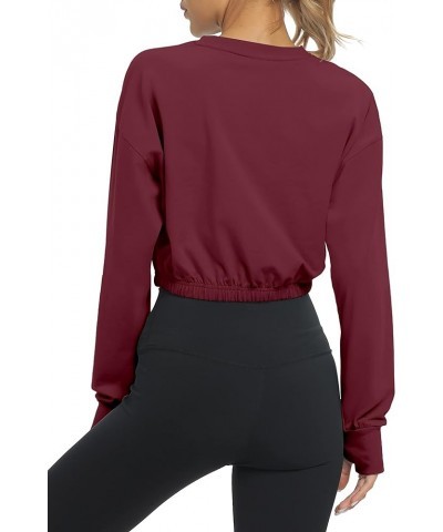 Long Sleeve Cropped Workout Shirts Athletic Gym Yoga Crop Tops for Women Wine Red $13.49 Activewear