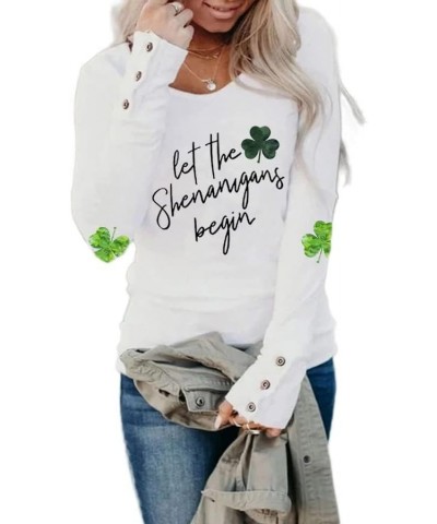 2024 St Patricks Day Shirt Long Sleeve Irish St Patty's Day Shirts Lucky Clover Shamrock Tunic Tee for Women White C $14.26 Tops