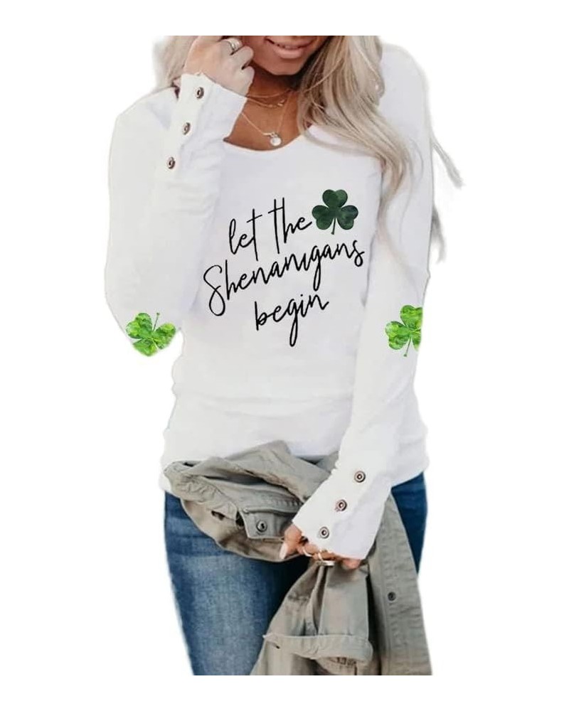 2024 St Patricks Day Shirt Long Sleeve Irish St Patty's Day Shirts Lucky Clover Shamrock Tunic Tee for Women White C $14.26 Tops