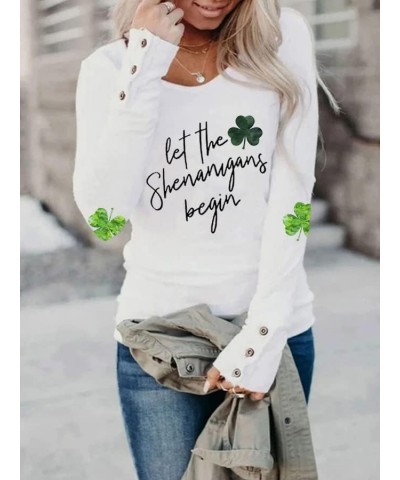 2024 St Patricks Day Shirt Long Sleeve Irish St Patty's Day Shirts Lucky Clover Shamrock Tunic Tee for Women White C $14.26 Tops