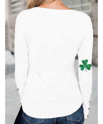 2024 St Patricks Day Shirt Long Sleeve Irish St Patty's Day Shirts Lucky Clover Shamrock Tunic Tee for Women White C $14.26 Tops