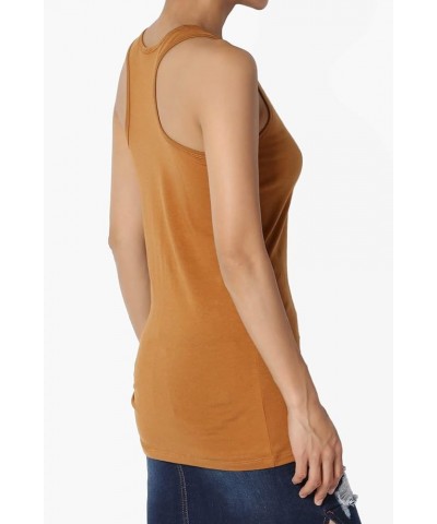 Women's Basic Scoop Neck Racerback Stretch Cotton Tank Top Sleeveless Sporty Tee Almond $8.31 Tanks