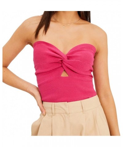 Knit Strapless Tube Top for Women Twist Knot Front Cutout Off Shoulder Crop Y2K Trendy Camisole Tank Top A Rosy $11.88 Tops