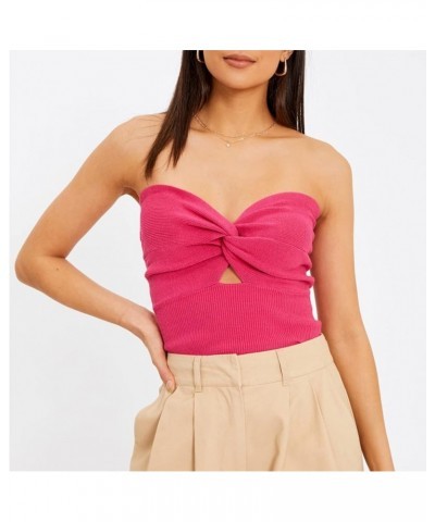 Knit Strapless Tube Top for Women Twist Knot Front Cutout Off Shoulder Crop Y2K Trendy Camisole Tank Top A Rosy $11.88 Tops