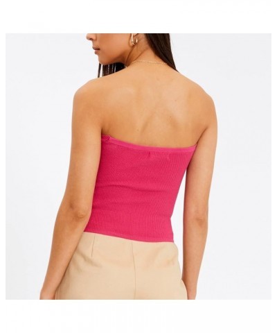 Knit Strapless Tube Top for Women Twist Knot Front Cutout Off Shoulder Crop Y2K Trendy Camisole Tank Top A Rosy $11.88 Tops