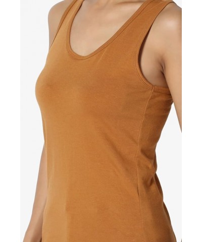 Women's Basic Scoop Neck Racerback Stretch Cotton Tank Top Sleeveless Sporty Tee Almond $8.31 Tanks