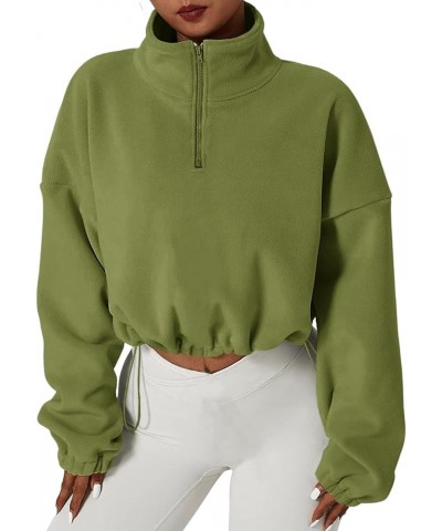 Women's Casual Sweatshirts Fall Half Zip Up Hoodies Fleece Long Sleeve Crop Sherpa Fall Outfits 2023 Green $14.74 Jackets