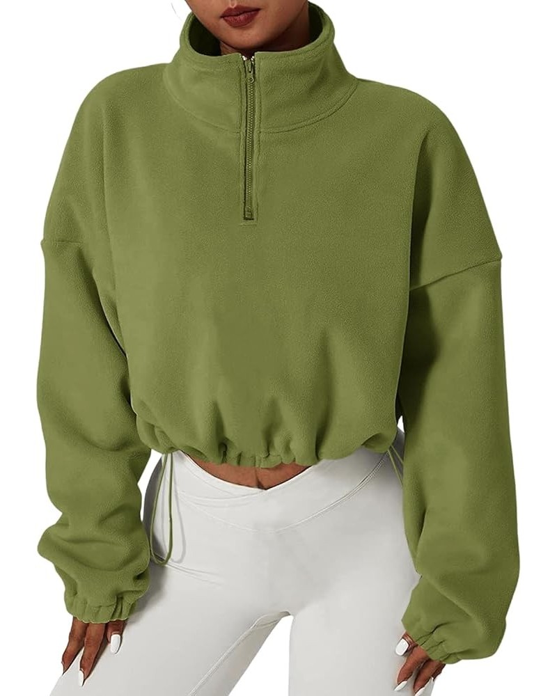 Women's Casual Sweatshirts Fall Half Zip Up Hoodies Fleece Long Sleeve Crop Sherpa Fall Outfits 2023 Green $14.74 Jackets