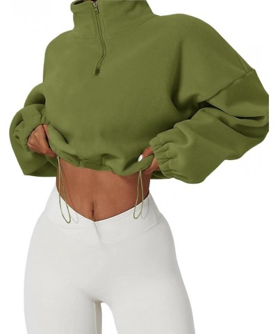 Women's Casual Sweatshirts Fall Half Zip Up Hoodies Fleece Long Sleeve Crop Sherpa Fall Outfits 2023 Green $14.74 Jackets