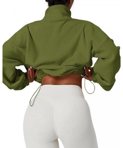 Women's Casual Sweatshirts Fall Half Zip Up Hoodies Fleece Long Sleeve Crop Sherpa Fall Outfits 2023 Green $14.74 Jackets