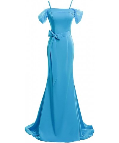 Long Prom Dress Satin Formal Dresses for Women Evening Dresses Party Gowns Spaghetti Strap Ocean Blue $36.12 Dresses