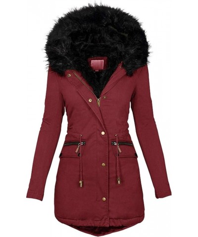 Womens Hooded Warm Winter Coats with Faux Fur Lined Outerwear Jacket Ladies Windbreaker Fleece Parka Jacket Outwear Wine $24....