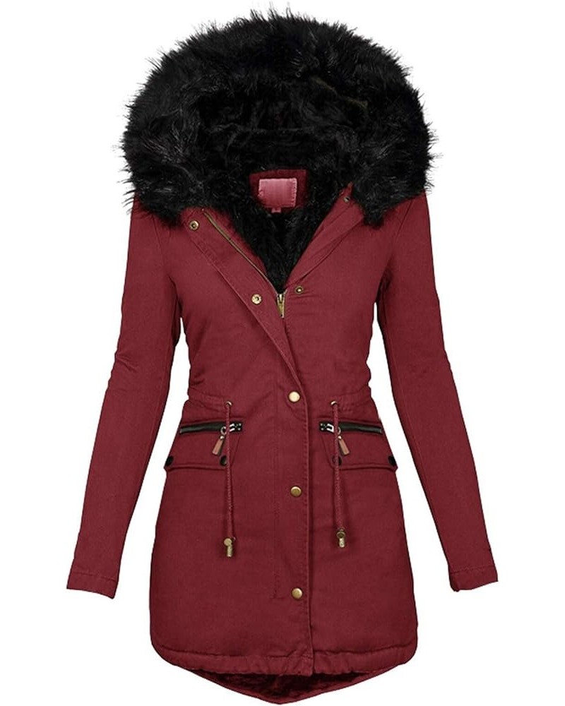 Womens Hooded Warm Winter Coats with Faux Fur Lined Outerwear Jacket Ladies Windbreaker Fleece Parka Jacket Outwear Wine $24....