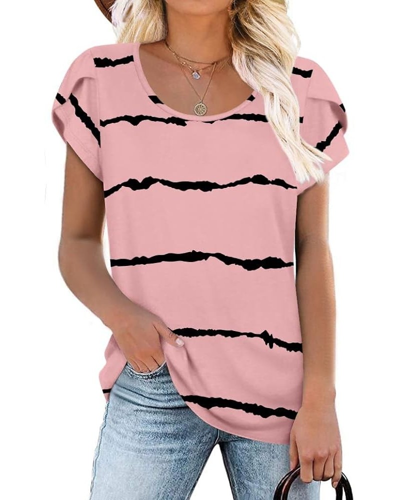 Womens Casual Short Sleeve T-Shirts Crewneck Tunic Tops Loose Comfy Tee Blouse Lightweight Cute Pink Stripe $14.25 Tops