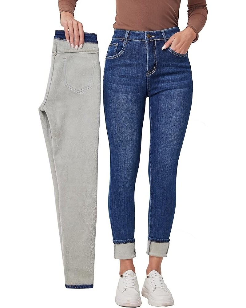 Women's Fleece Lined Jeans Winter Thermal Jeans Denim Skinny Warm Jeans Buttonzipper Blue6 $20.40 Jeans