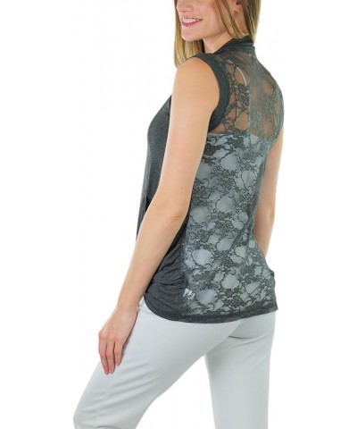 Women's Long Sleeve Open Front Lightweight Cardigan Sleeveless Backlace W/ Pockets - Charcoal $10.99 Sweaters