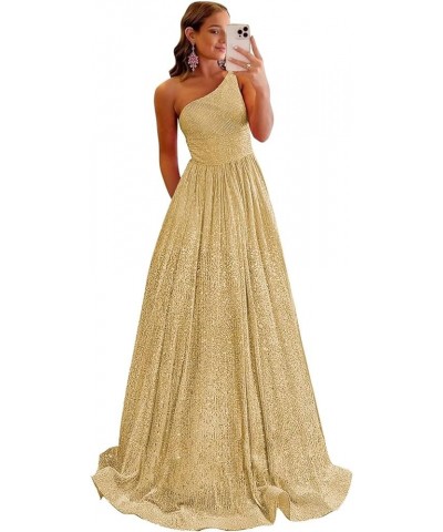 One Shoulder Sequin Prom Dresses for Women Wedding Guest Dress Formal Gowns with Pockets Gold $37.60 Dresses