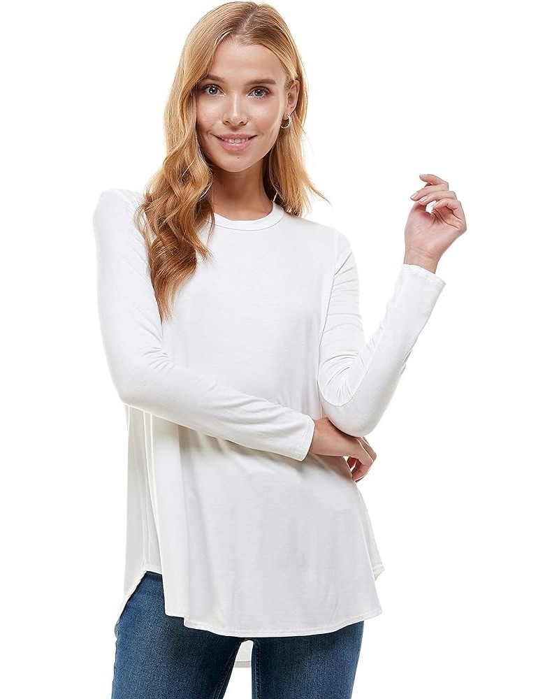 Plus Size Women's Long Sleeve Top Round Scoop Neck Casual Flowy Tunic Top Ivory $9.46 Tops