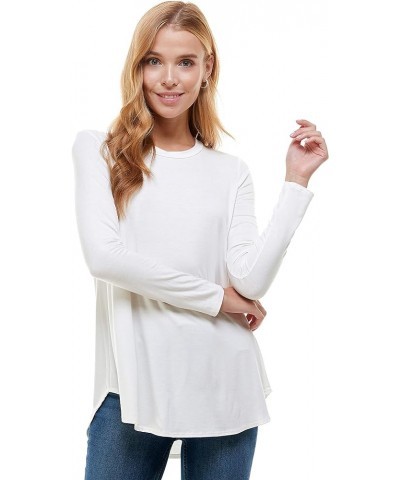 Plus Size Women's Long Sleeve Top Round Scoop Neck Casual Flowy Tunic Top Ivory $9.46 Tops