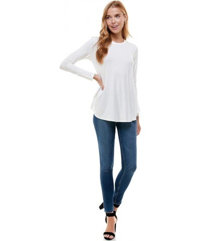 Plus Size Women's Long Sleeve Top Round Scoop Neck Casual Flowy Tunic Top Ivory $9.46 Tops