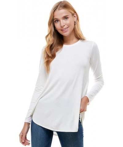 Plus Size Women's Long Sleeve Top Round Scoop Neck Casual Flowy Tunic Top Ivory $9.46 Tops