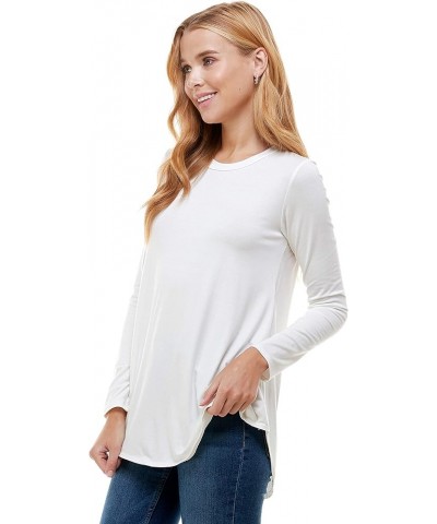 Plus Size Women's Long Sleeve Top Round Scoop Neck Casual Flowy Tunic Top Ivory $9.46 Tops