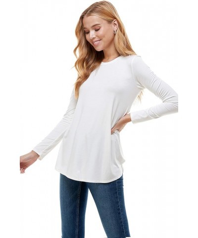 Plus Size Women's Long Sleeve Top Round Scoop Neck Casual Flowy Tunic Top Ivory $9.46 Tops