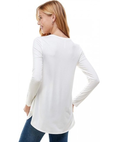 Plus Size Women's Long Sleeve Top Round Scoop Neck Casual Flowy Tunic Top Ivory $9.46 Tops