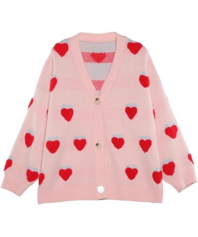 Women's Japanese Style Cardigan Sweater Women's Loose, Sweet, Cute Strawberry Knitted Cardigan Jacket Pink $14.15 Sweaters