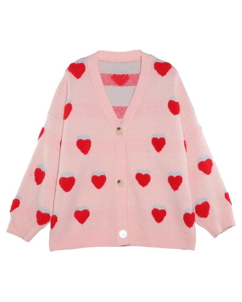 Women's Japanese Style Cardigan Sweater Women's Loose, Sweet, Cute Strawberry Knitted Cardigan Jacket Pink $14.15 Sweaters