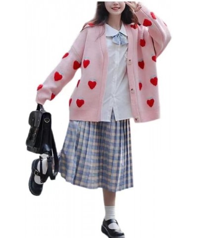 Women's Japanese Style Cardigan Sweater Women's Loose, Sweet, Cute Strawberry Knitted Cardigan Jacket Pink $14.15 Sweaters