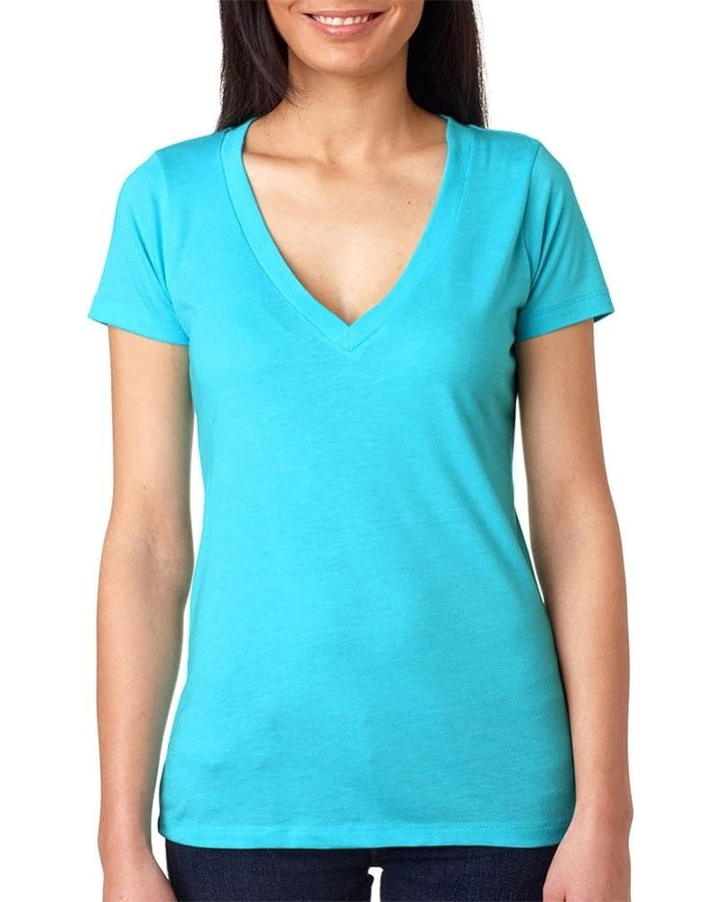 Women's Soft Deep V-Neck T-Shirt Tahiti Blue $6.14 T-Shirts