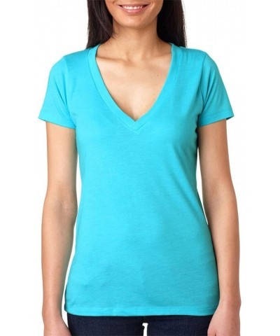 Women's Soft Deep V-Neck T-Shirt Tahiti Blue $6.14 T-Shirts