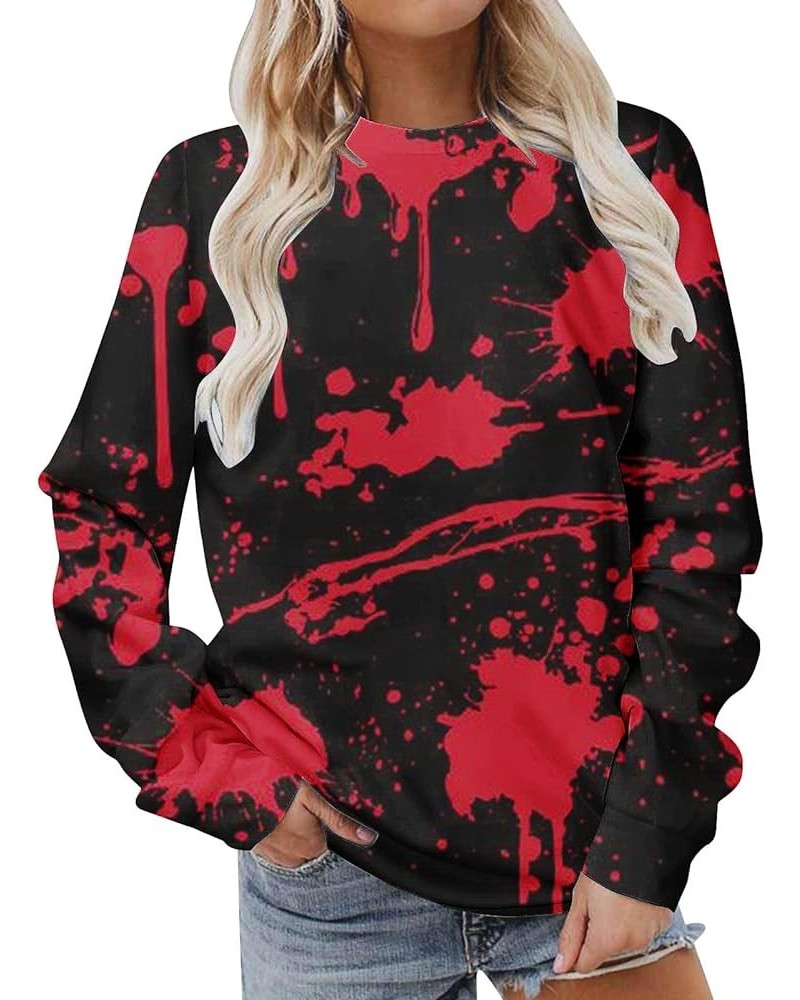 Halloween Sweatshirt Women Blood Splattered All Over Long Sleeve Pullover Tops 3D Print Hoodless Sweatshirts Sweater Wine $8....