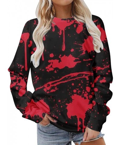 Halloween Sweatshirt Women Blood Splattered All Over Long Sleeve Pullover Tops 3D Print Hoodless Sweatshirts Sweater Wine $8....