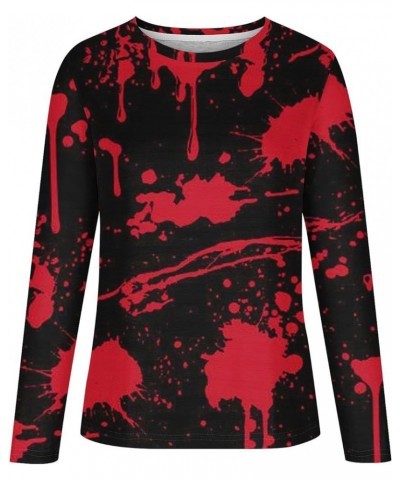 Halloween Sweatshirt Women Blood Splattered All Over Long Sleeve Pullover Tops 3D Print Hoodless Sweatshirts Sweater Wine $8....