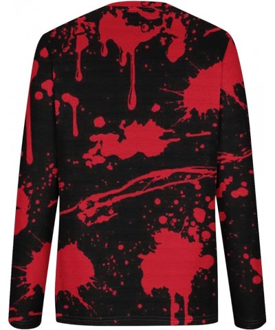 Halloween Sweatshirt Women Blood Splattered All Over Long Sleeve Pullover Tops 3D Print Hoodless Sweatshirts Sweater Wine $8....