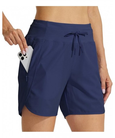 Women's 5" Athletic Running Shorts Quick Dry Workout Hiking Shorts High Waisted Active Shorts Zipper Pocket Navy Blue $15.40 ...