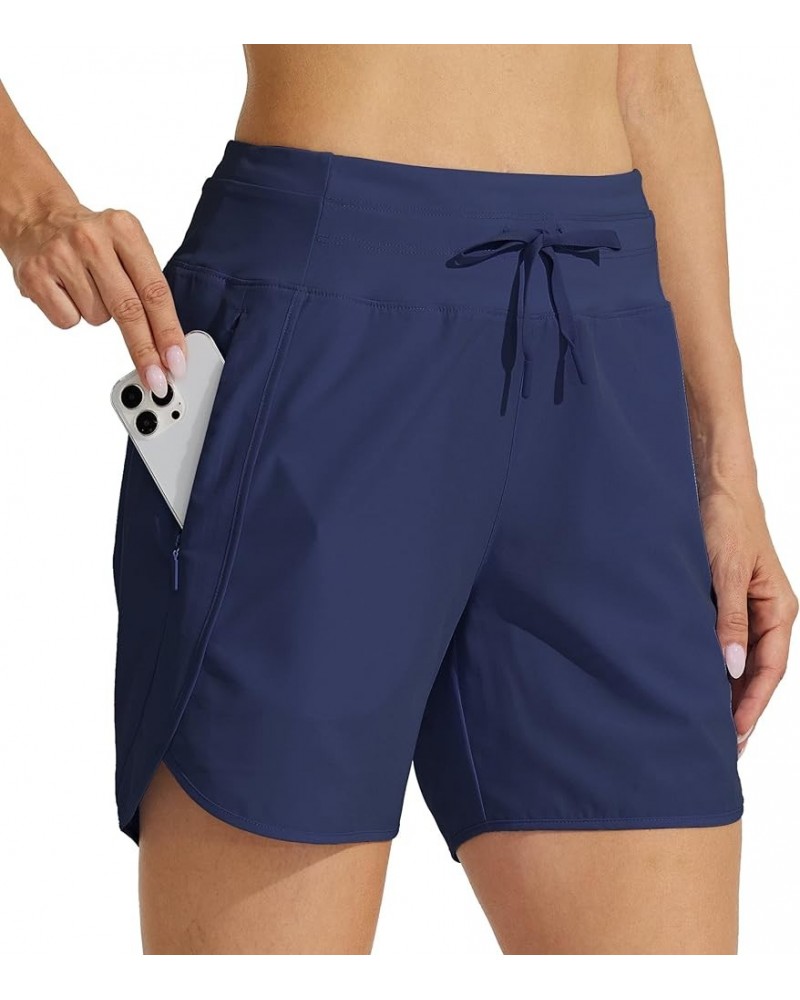 Women's 5" Athletic Running Shorts Quick Dry Workout Hiking Shorts High Waisted Active Shorts Zipper Pocket Navy Blue $15.40 ...