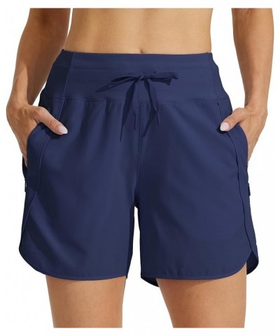 Women's 5" Athletic Running Shorts Quick Dry Workout Hiking Shorts High Waisted Active Shorts Zipper Pocket Navy Blue $15.40 ...