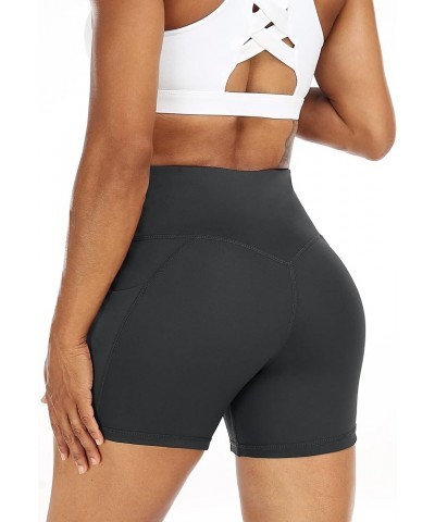 3 Pack Women's V-Waist Yoga Shorts Spandex Compression Biker Shorts Deep Side Pockets Inseam 4" V-waist: 56 Black & Grey & La...