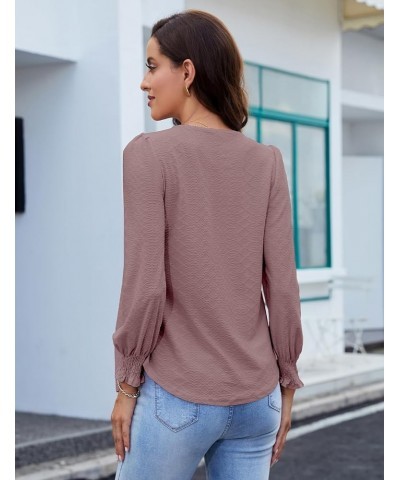 Womens 2023 Puff Long Sleeve Tops Square Neck Pleated Shirts Casual Loose Tunic Blouses Dark Pink $10.44 Tops