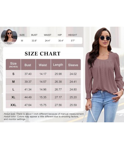 Womens 2023 Puff Long Sleeve Tops Square Neck Pleated Shirts Casual Loose Tunic Blouses Dark Pink $10.44 Tops