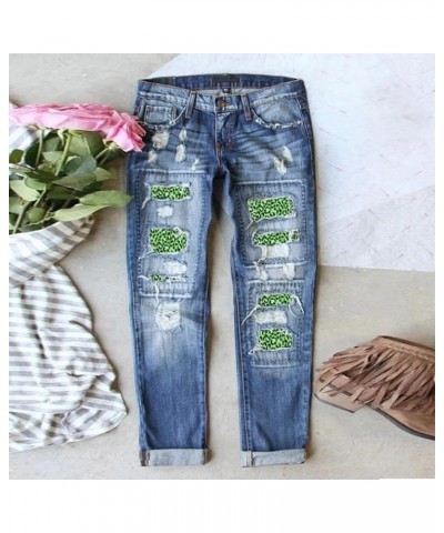 Shamrock Jeans for Women Destroyed Washed Straight Leg Jeans Patch Hole Distressed Trousers St Patrick's Day Denim Pants Z02-...