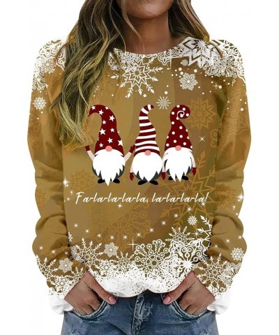 Women's Merry Christmas Printed Top Long Sleeved Round Neck Pullover Sweater Fall Winter Lightweight Sweatshirt H-yellow $10....