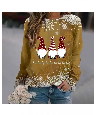 Women's Merry Christmas Printed Top Long Sleeved Round Neck Pullover Sweater Fall Winter Lightweight Sweatshirt H-yellow $10....