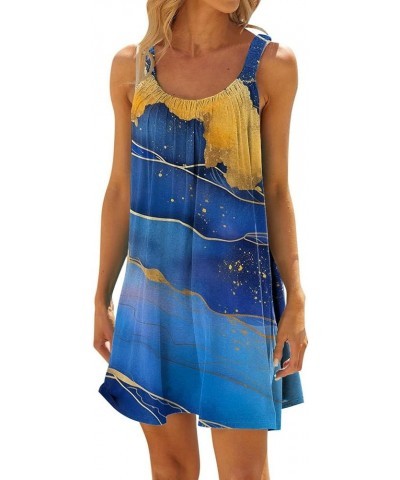 Sleeveless Dresses for Women 2024 Fashion Summer Print Pleated Shoulder Strap Beach Style Casual Dress Boho Dress Blue E03 $1...