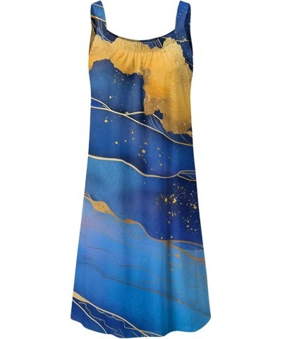 Sleeveless Dresses for Women 2024 Fashion Summer Print Pleated Shoulder Strap Beach Style Casual Dress Boho Dress Blue E03 $1...