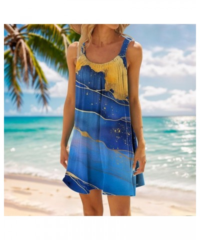 Sleeveless Dresses for Women 2024 Fashion Summer Print Pleated Shoulder Strap Beach Style Casual Dress Boho Dress Blue E03 $1...