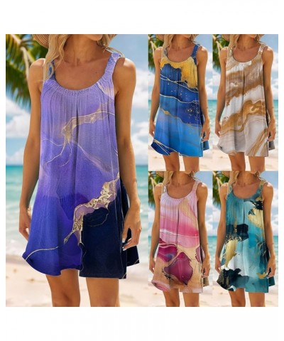 Sleeveless Dresses for Women 2024 Fashion Summer Print Pleated Shoulder Strap Beach Style Casual Dress Boho Dress Blue E03 $1...